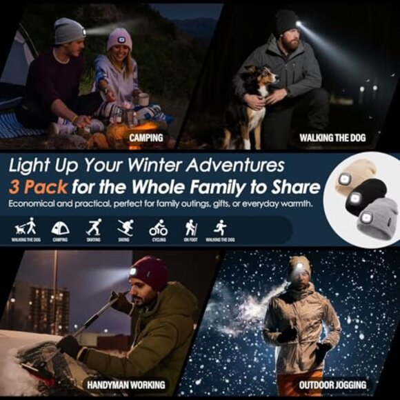 USB Rechargeable LED Beanie Hat with 3 Brightness Modes Unisex Winter main image 8